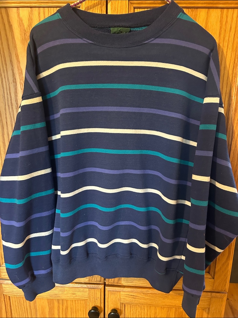Northern Reflections Navy Striped Crewneck Sweater with Teal & Cream Bands
